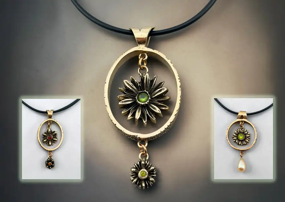 Bloom in Motion: A Gem-Set Bronze Open-Frame Pendant Bloom in Motion: A Gem-Set Bronze Open-Frame Pendant